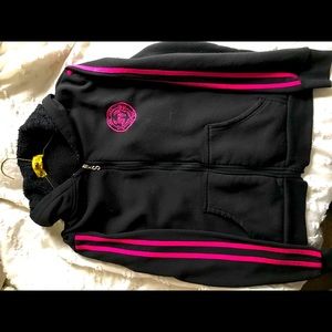 black and pink hooded jacket